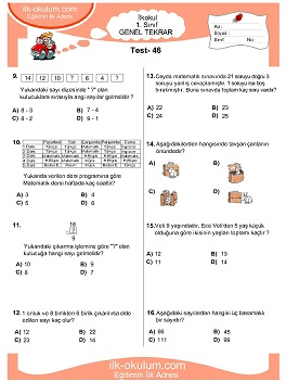 ilkokul 1. Sınıf Genel Tekrar Testleri 